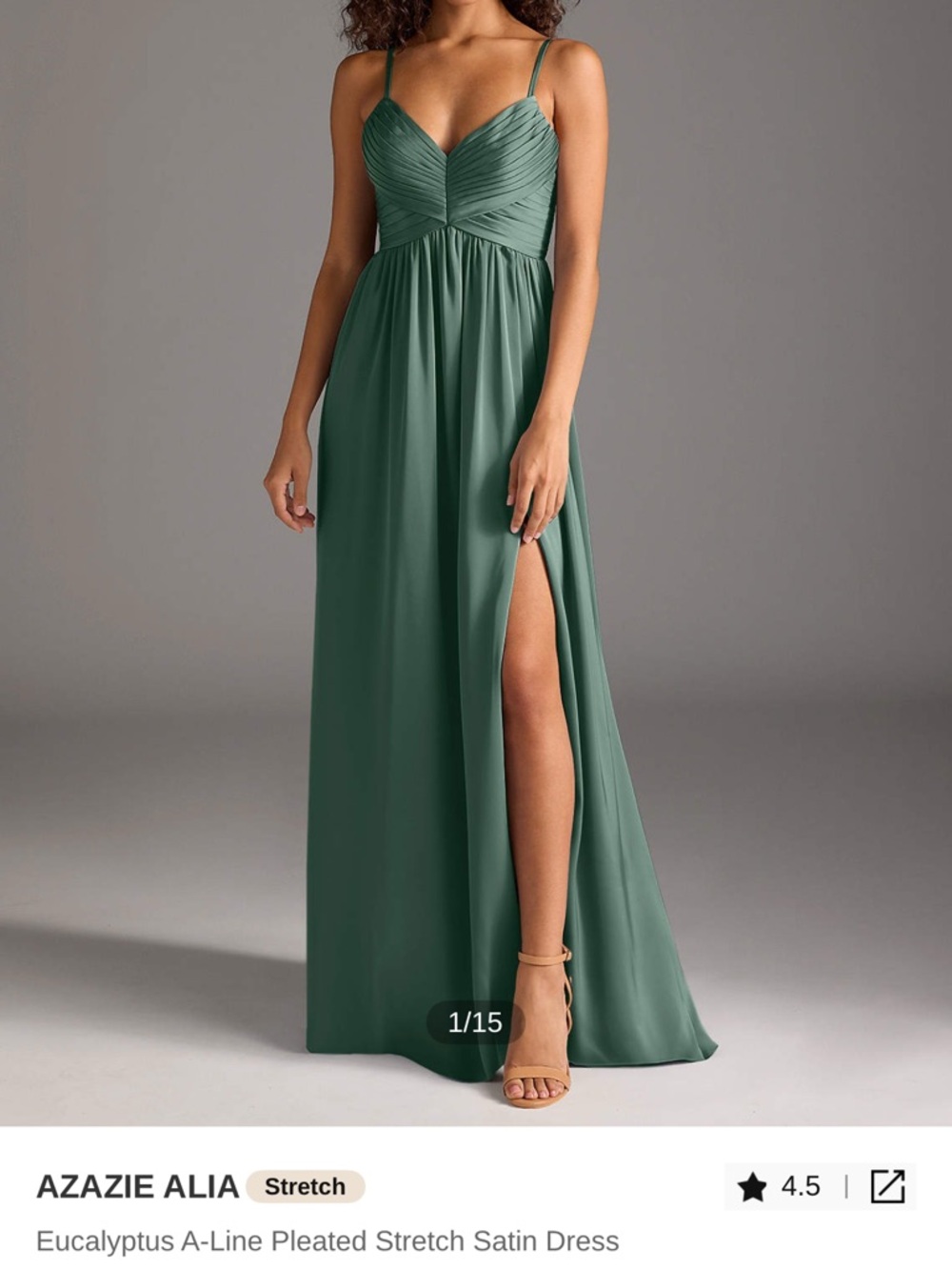 Azazie Eucalyptus Green Pleated A-Line Maxi Dress